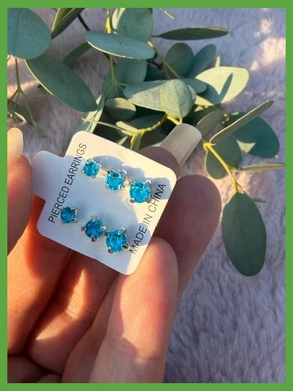 3 pares de aretes de strass azules – photo 3